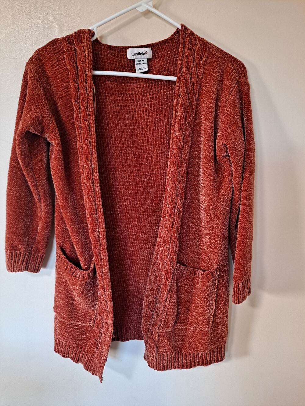 Charming Chenille Open-Front Cardigan Sweater - Rust